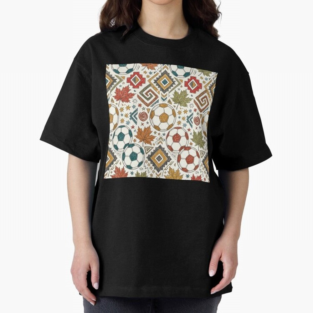 2026 World Cup Unity: Aztec & Maple Soccer Pattern Oversized T-Shirt Remember Match Day Hype around FIFA World Cup 2026 Group Stage, Mbappe and Neymar, Netherlands, Stadium Memories, Football Loyalty, International Chants and Championship
