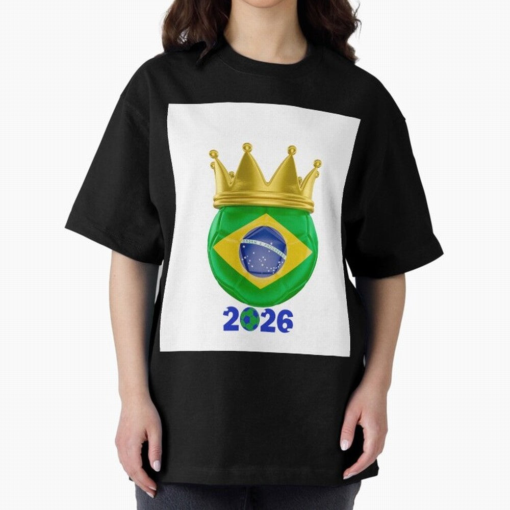 Brazil Football Champion Crown 2026 Oversized T-Shirt Honor the Football Icons of FIFA World Cup 2026 USA Canada Mexico Driven by Mbappe and Neymar, Netherlands Energy, Soccer Culture, Superstar Moments, National Team Dreams and Competitive Fire;