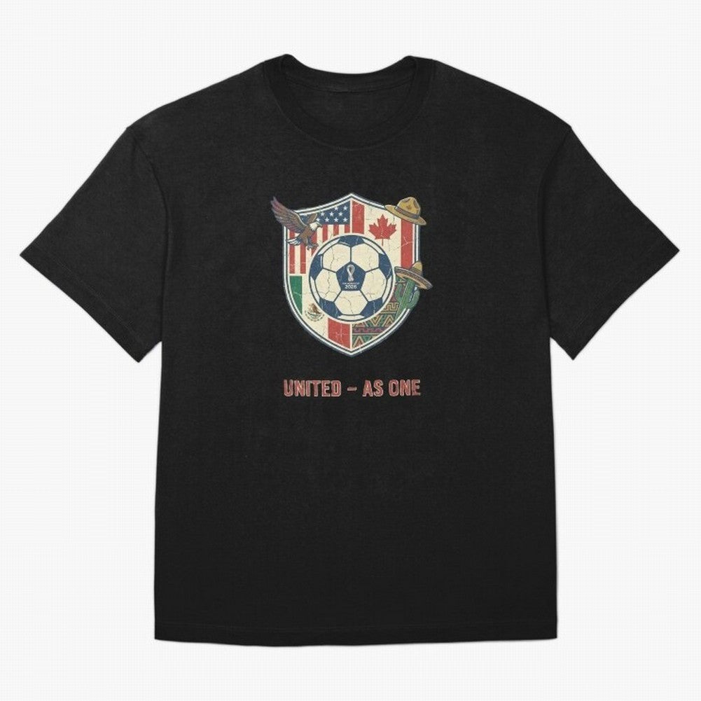 North America United Soccer 2026 Vintage Crest Oversized T-Shirt Spotlight FIFA World Cup 2026 Group Stage Spirit, Highlighting Argentina, Messi and Cristiano Ronaldo, Classic Soccer Heritage, Championship Pressure, Fan Loyalty and International