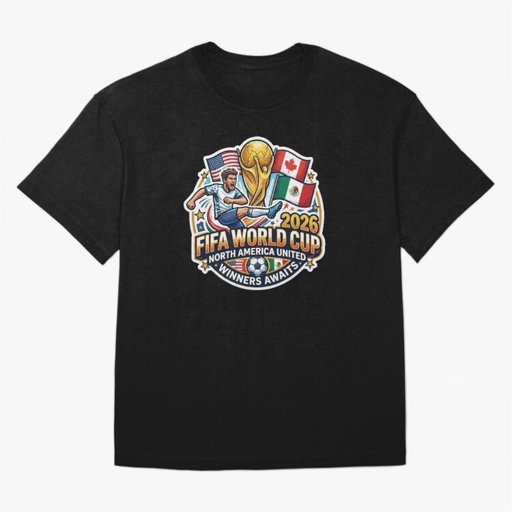 FIFA World Cup 2026 North America United Oversized T-Shirt Feel the Trophy Chase of Match Day Hype around FIFA World Cup 2026 USA Canada Mexico, CR7 and Messi, England, Retro Football Energy, Iconic Rivalries, Trophy Chase Drama and Stadium