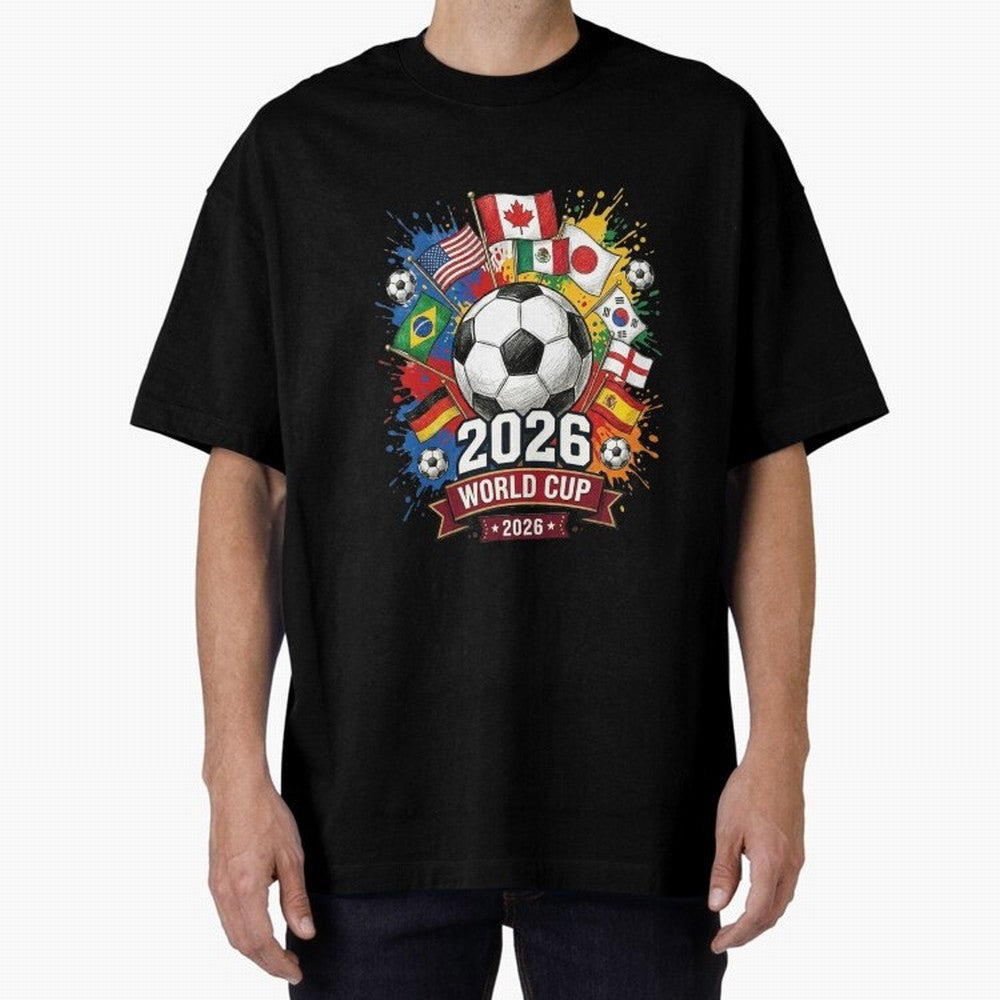 2026 World Cup Soccer Flags Graphic Oversized T-Shirt Back Your Heroes with Global Football Passion for FIFA World Cup 2026, with Cristiano Ronaldo, Haaland and CR7, England, France and Netherlands, Tournament Hype, Historic Matchups, Family