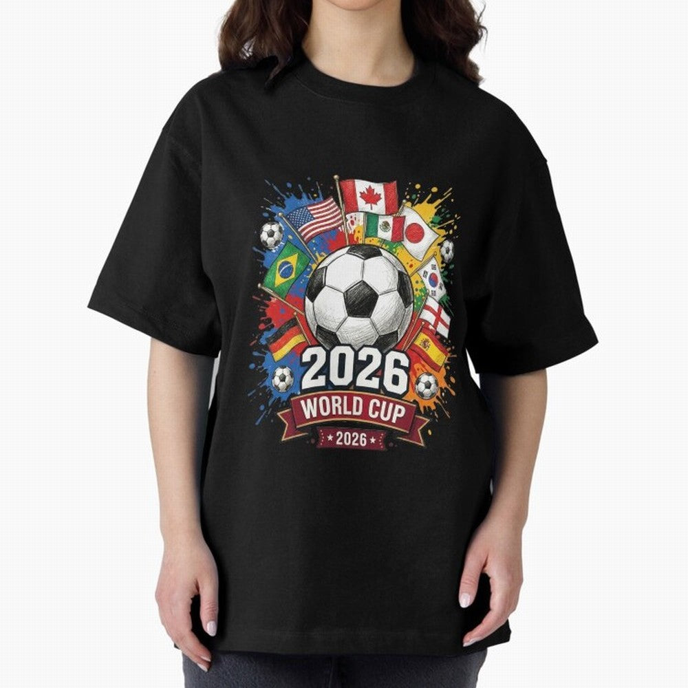2026 World Cup Soccer Flags Graphic Oversized T-Shirt Back Your Heroes with Global Football Passion for FIFA World Cup 2026, with Cristiano Ronaldo, Haaland and CR7, England, France and Netherlands, Tournament Hype, Historic Matchups, Family