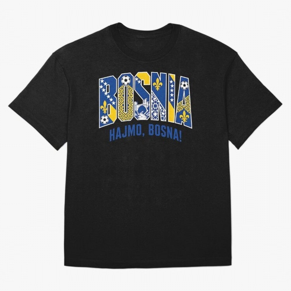 Bosnia Hajmo Bosna Football Soccer Fan Bosnian Supporter Flag Oversized T-Shirt Bring a Champion Mindset to FIFA World Cup 2026 Inspired by Haaland and Mbappe, Argentina Energy, Football Passion, Legendary Performances, Festival Vibes and Supporter