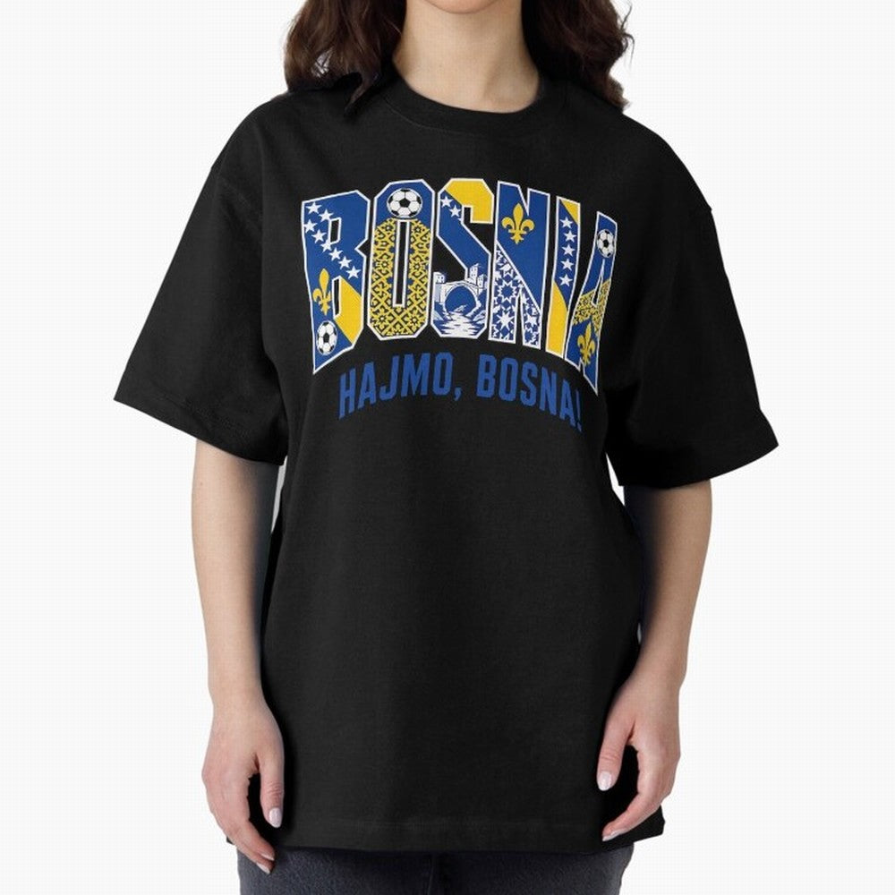 Bosnia Hajmo Bosna Football Soccer Fan Bosnian Supporter Flag Oversized T-Shirt Bring a Champion Mindset to FIFA World Cup 2026 Inspired by Haaland and Mbappe, Argentina Energy, Football Passion, Legendary Performances, Festival Vibes and Supporter