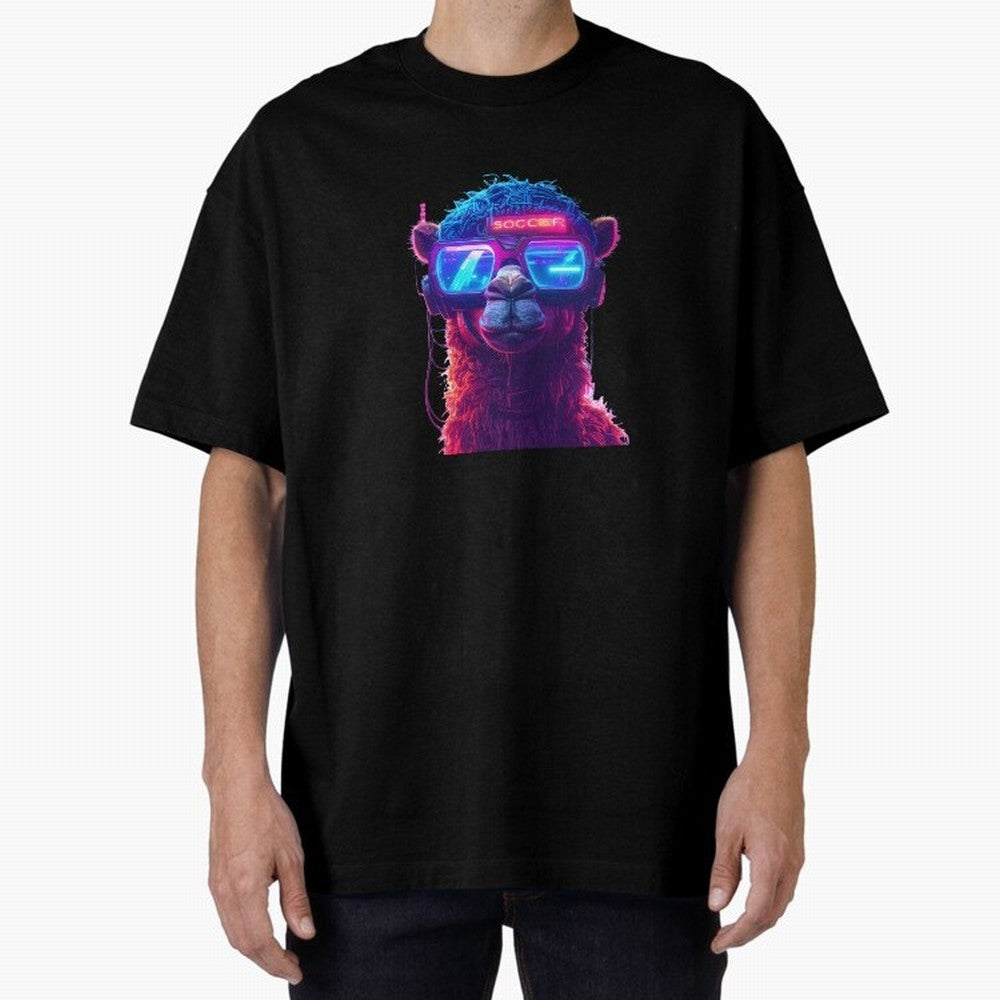 Cyberpunk Llama with Neon Soccer Vibes Oversized T-Shirt Enjoy the Biggest Football Party of FIFA World Cup 2026 for Fans of CR7 and France and Portugal, Bringing Supporter Pride, Iconic Celebrations, Legendary Names and Global Match Day Energy;