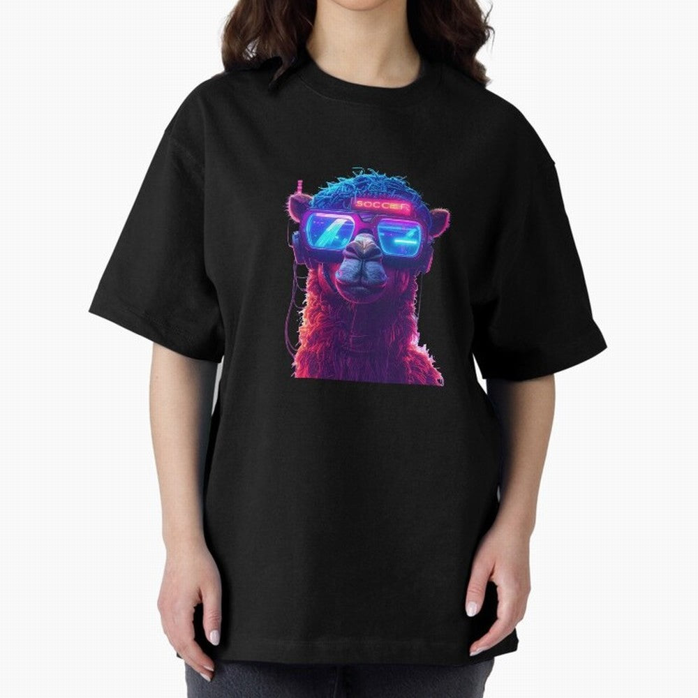 Cyberpunk Llama with Neon Soccer Vibes Oversized T-Shirt Enjoy the Biggest Football Party of FIFA World Cup 2026 for Fans of CR7 and France and Portugal, Bringing Supporter Pride, Iconic Celebrations, Legendary Names and Global Match Day Energy;