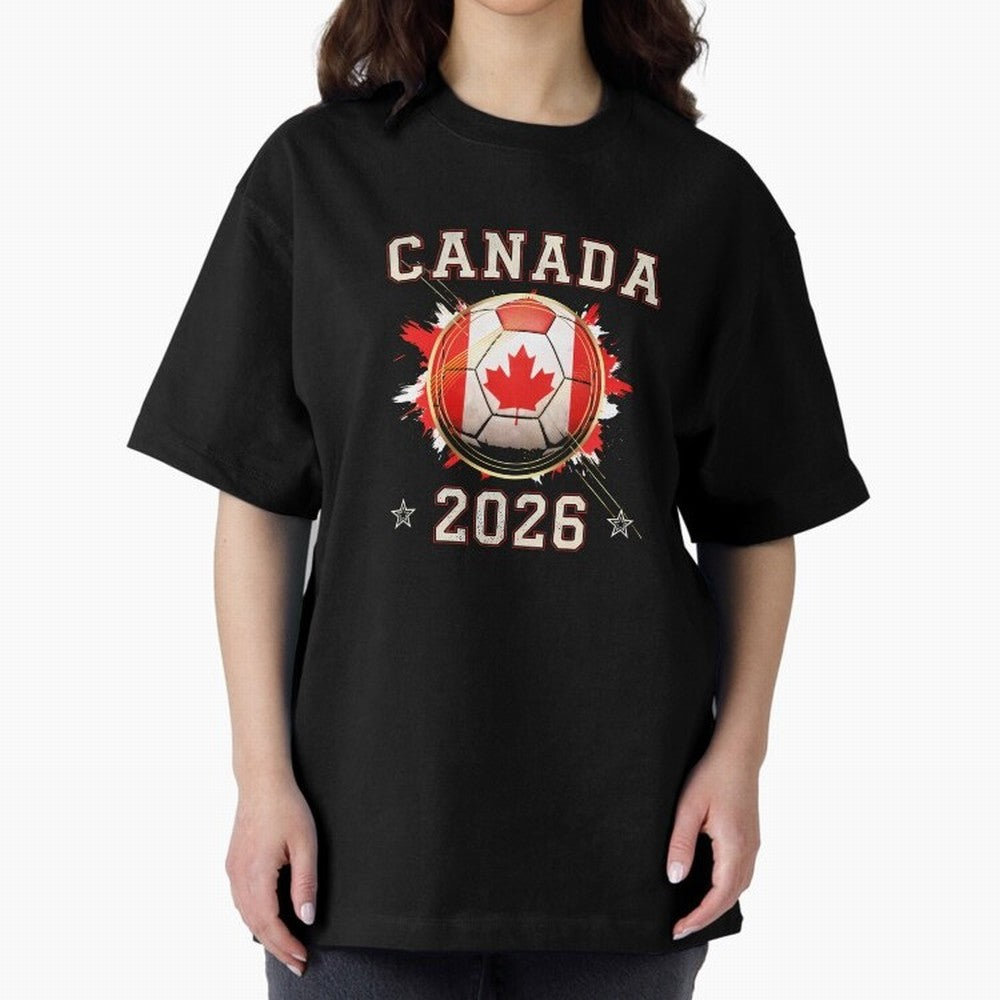 Front Print Canada Soccer World Cup 2026 - Canadian Fan Gift T-Shirt_84561562 Oversized T-Shirt Honor Football Greatness during Global Football Passion for FIFA World Cup 2026 Group Stage, Capturing Haaland, Brazil, Sports Nostalgia, International