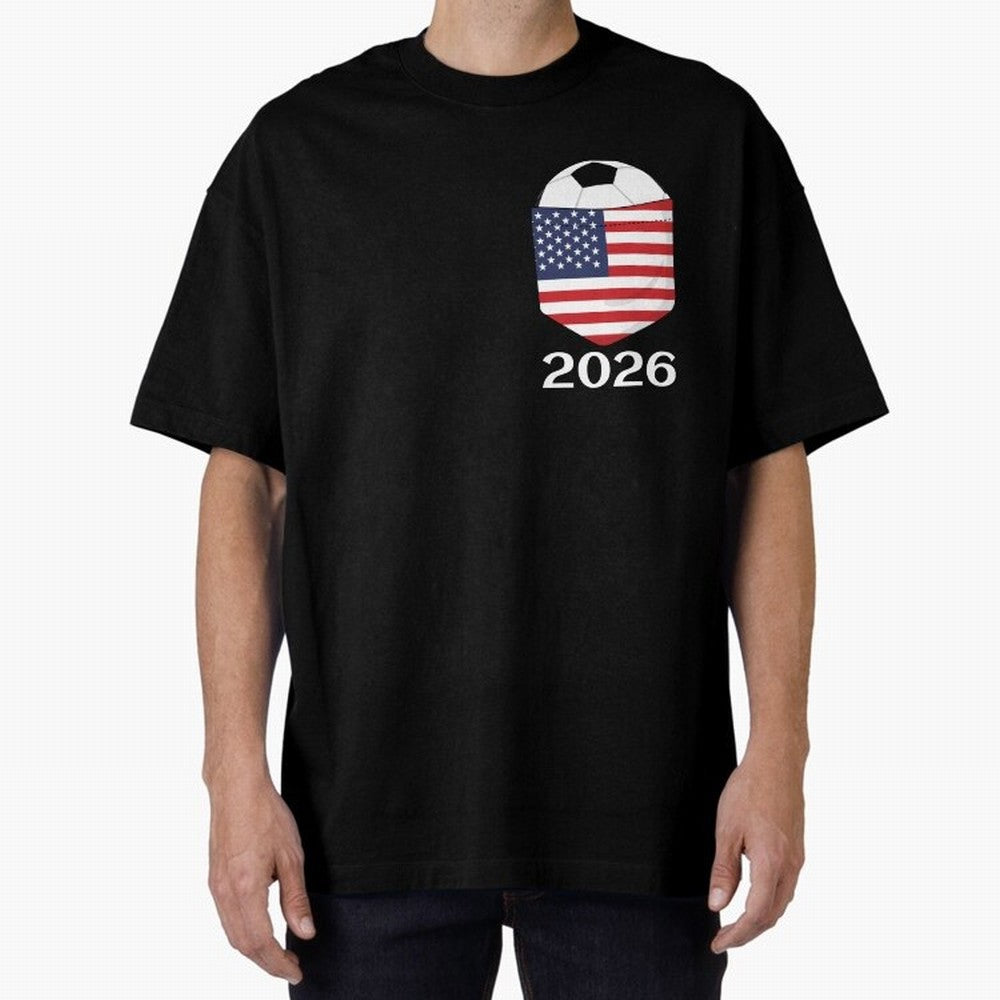 Soccer 2026 USA in the breast pocket Oversized T-Shirt Showcase the FIFA World Cup 2026 Group Stage Journey through Neymar, Haaland and Cristiano Ronaldo Highlights, Spain and Netherlands Pride, Champion Mindset, Group Stage Buzz, Knockout Tension