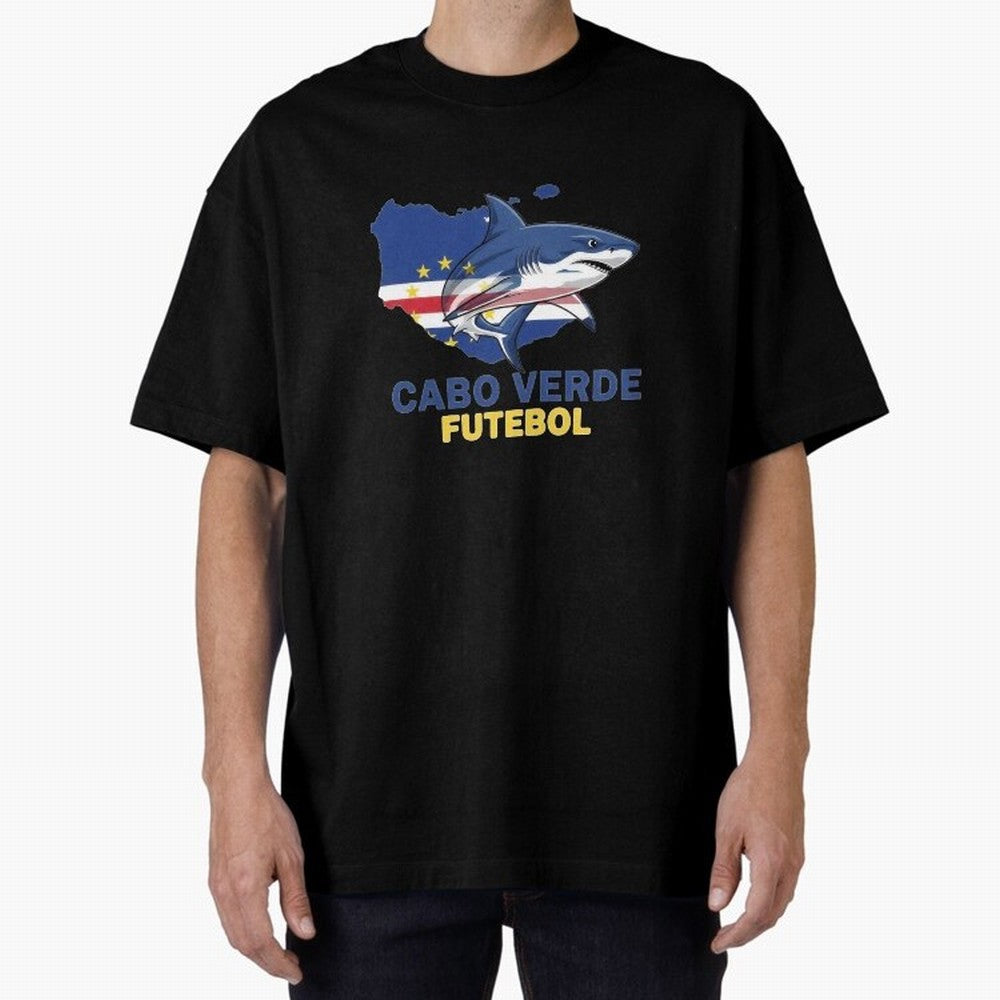 Cabo Verde Soccer Blue Shark Design Oversized T-Shirt Embrace Match Day Hype around FIFA World Cup 2026 USA Canada Mexico, Cristiano Ronaldo, Portugal, Football History, Final Match Energy, Crowd Noise and Once in a Lifetime Moments; Ideal for Fans