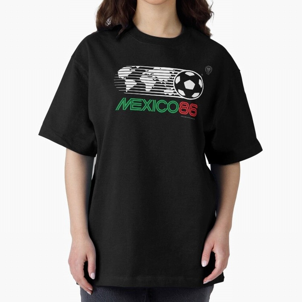 Mexico 86 Logo Tribute ¨C Retro Soccer World Cup Inspired Graphic | Vintage Mexican Football Art | Ruben Santiago Creative Oversized T-Shirt Keep Football History Alive during the FIFA World Cup 2026 Group Stage Journey through Neymar Highlights,
