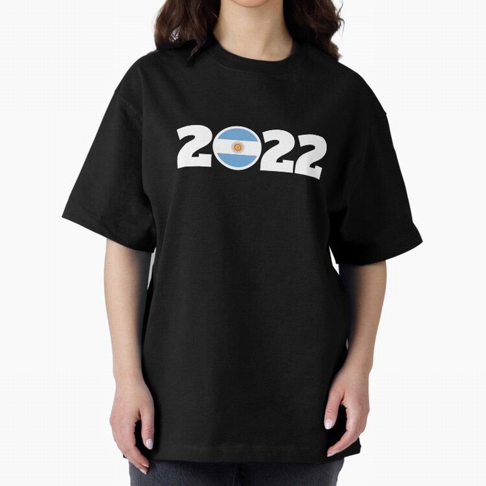 Argentina 2022 World Champions Three Stars Oversized T-Shirt Cheer for FIFA World Cup 2026 Group Stage for Fans of Haaland and England, France and Netherlands, Bringing Match Day Excitement, Supporter Culture, Golden Goals and Global Football